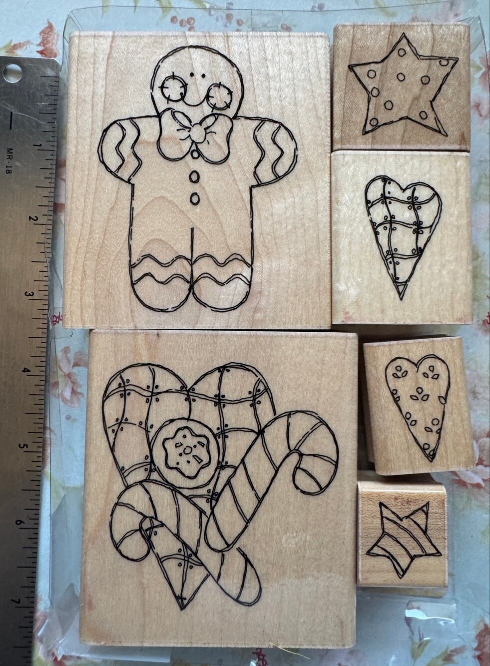Vintage Close To My Heart Gingerbread Christmas Rubber Stamp Set 6 Wood-Mounted